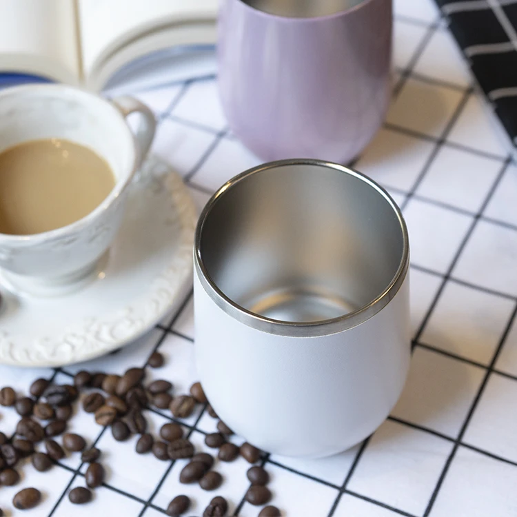 Custom Logo 360ml 12oz 304 Double Walled Stainless Steel Insulated Egg Shape Wine Cup Travel Coffee Mugs Wine Tumbler