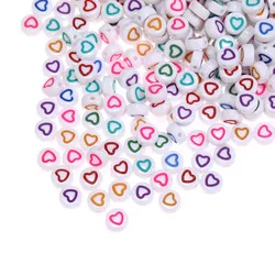 Loose Beads Factory Price 4mm*7mm Coin Hollow Colorful Heart Plastic beads Acrylic Alphabet For Jewelry Making Letter BeadsAcry