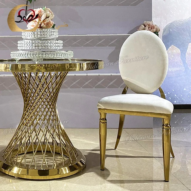 
Cheap golden stainless steel frame round back wedding banquet chairs 