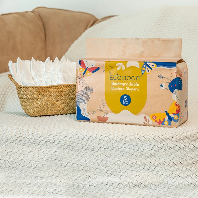 ECO BOOM fluff pulp bamboo pull up large size baby diaper in bales disposable organic training pants