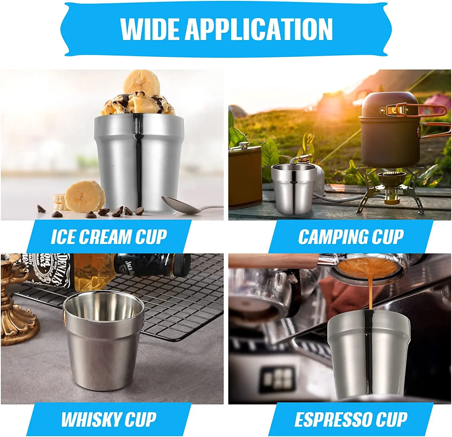 6 oz Metal Cups Stainless Steel Mug Stackable Double Wall Drinking Glass Kids Cup