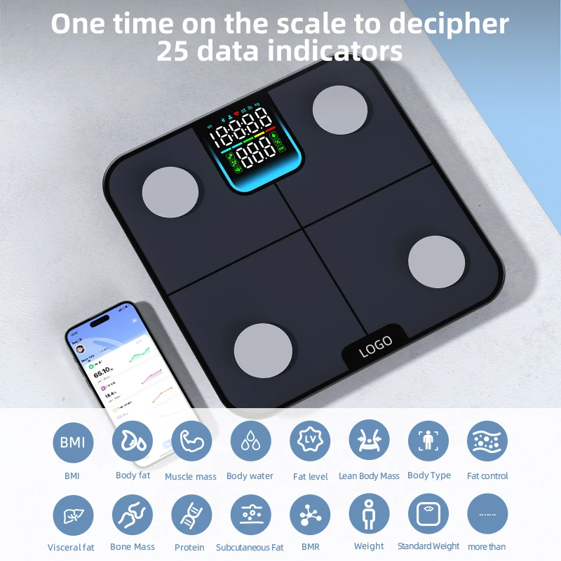 Hot Selling 180KG Glass Smart Scale High Accuracy Bluetooth Digital Scale Human Fitness Body Fat Scale With Heartrate Monitoring