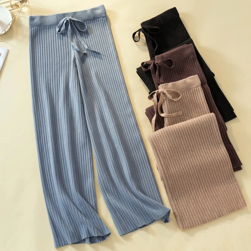
Wholesale Autumn New High Waist Wide Leg Fashion Nine Point Knit Pants For Women 