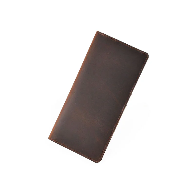 ya174 Vintage Design Crazy Horse Leather Men Long Clutch Wallet Large Capacity Bifold Wallets