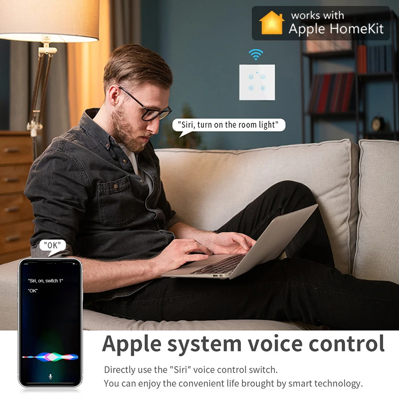 Настенный сенсорный выключатель Homekit беспроводной пульт дистанционного управления Tuya/Smart Life App подсветка Alexa Google Voice US/EU