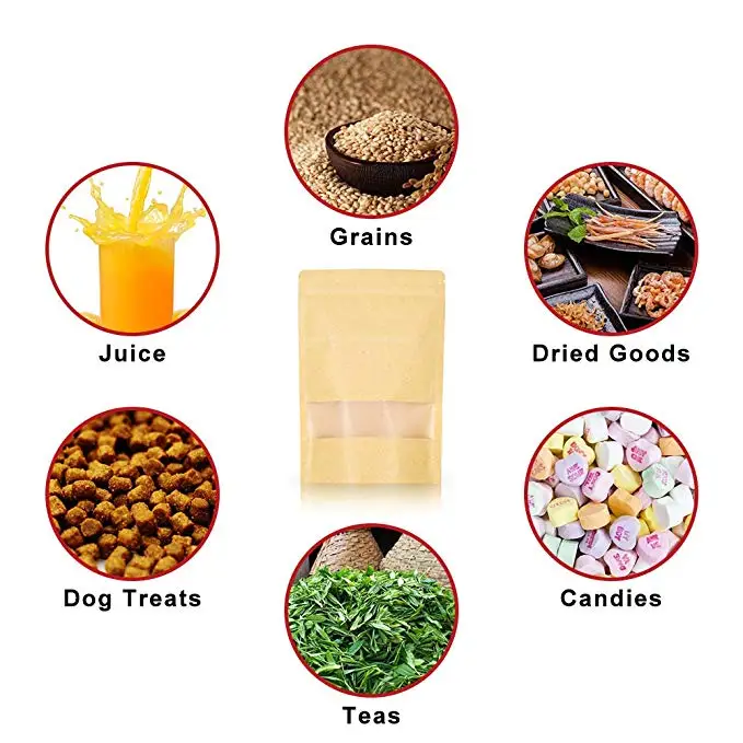 Wholesale Reusable Flat bottom Heat-Sealable Zipper Kraft Stand Up Pouches with Matte Window