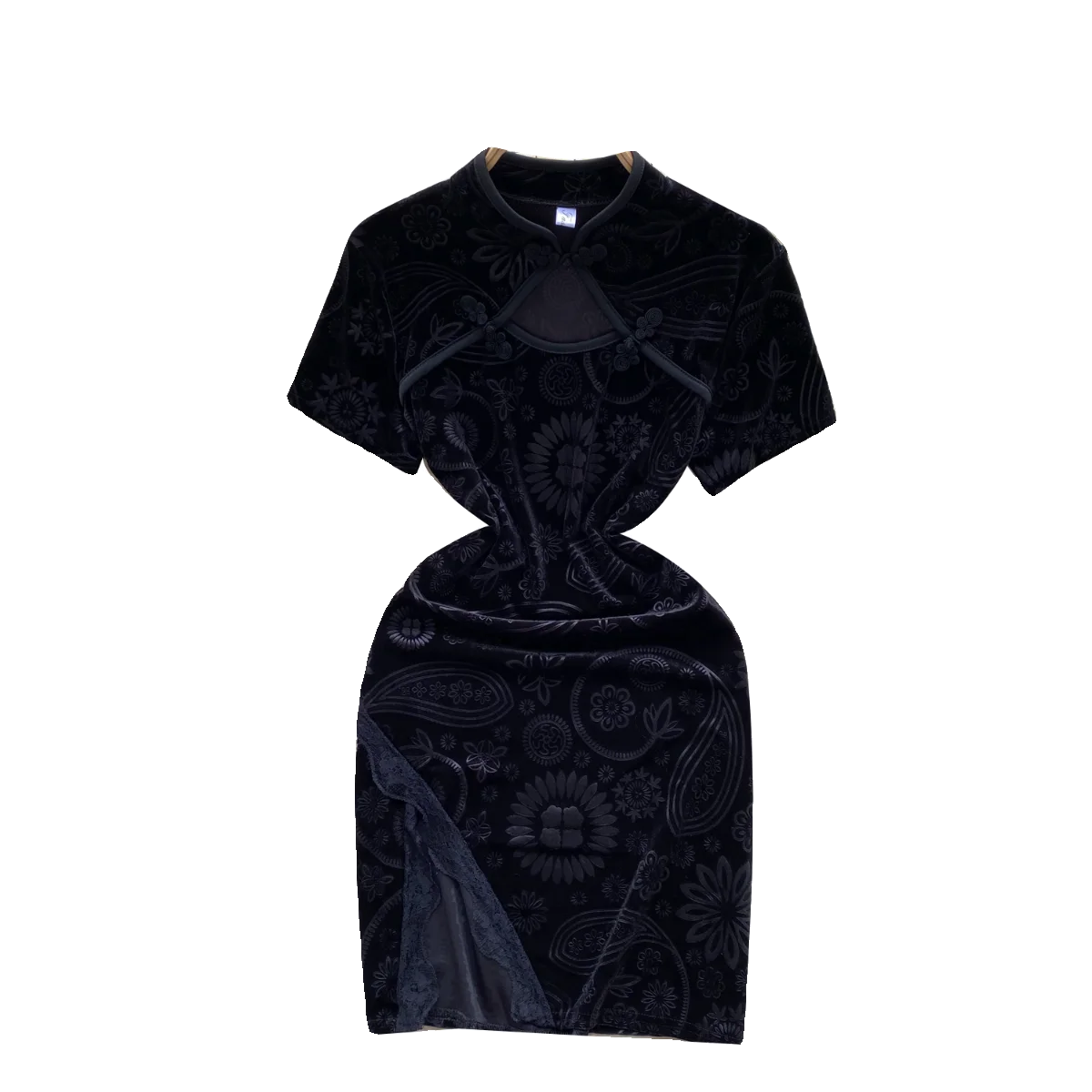 Summer Y2K Mandarin Collar Slit Sheath Hip Dress For Women Short Sleeve Lace Dresses Ladies Retro Dresses Clothes Women