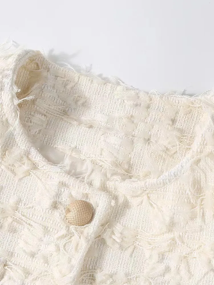 Hot selling non wovens feather-tassels fabric pink fabric spring and autumn tweed fabric for Women clothing