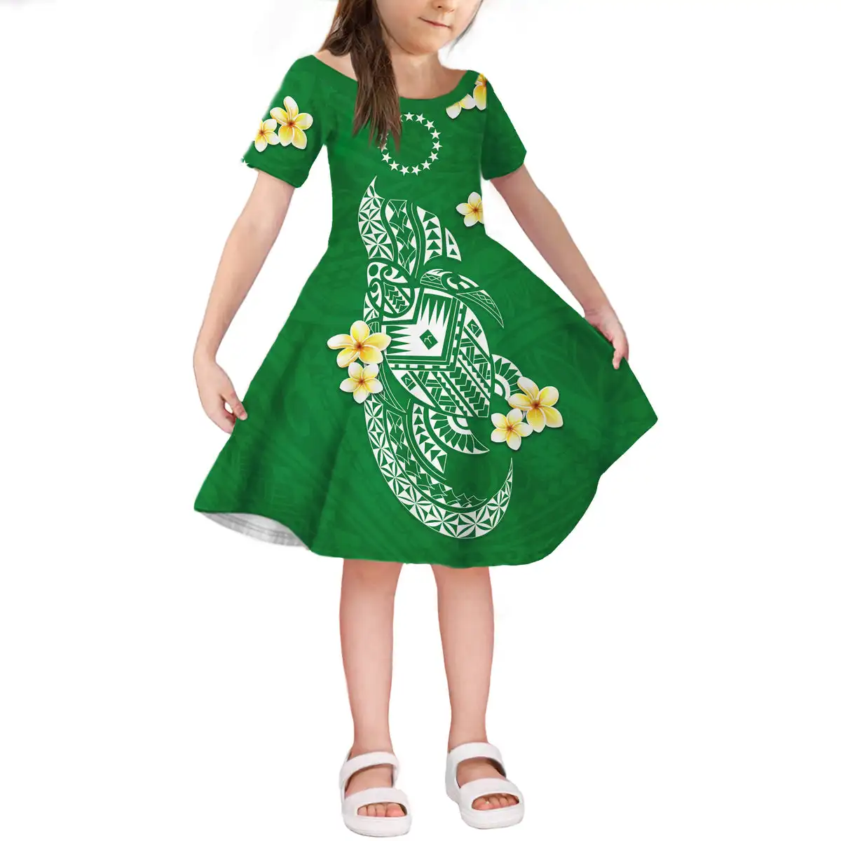 Cook Islands Tribal Short Sleeves Dress High Quality Girls Children Holiday Dress Fashion Casual Teen Slim Oversized Skirt Hot
