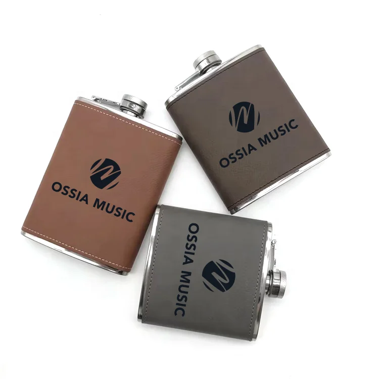 Sublimation Blank Laserable Leather 7oz Bulk Price Stainless Steel Modern Hip Flask for Whiskey