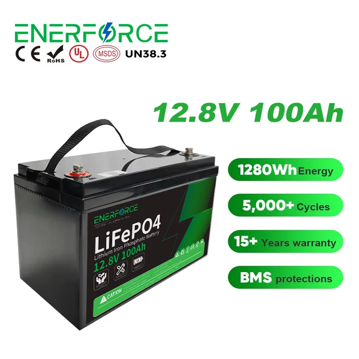 Enerforce глубокий цикл 12 В 100ah литиевая батарея Bms ЖК-дисплей Lifepo4 батареи для хранения энергии