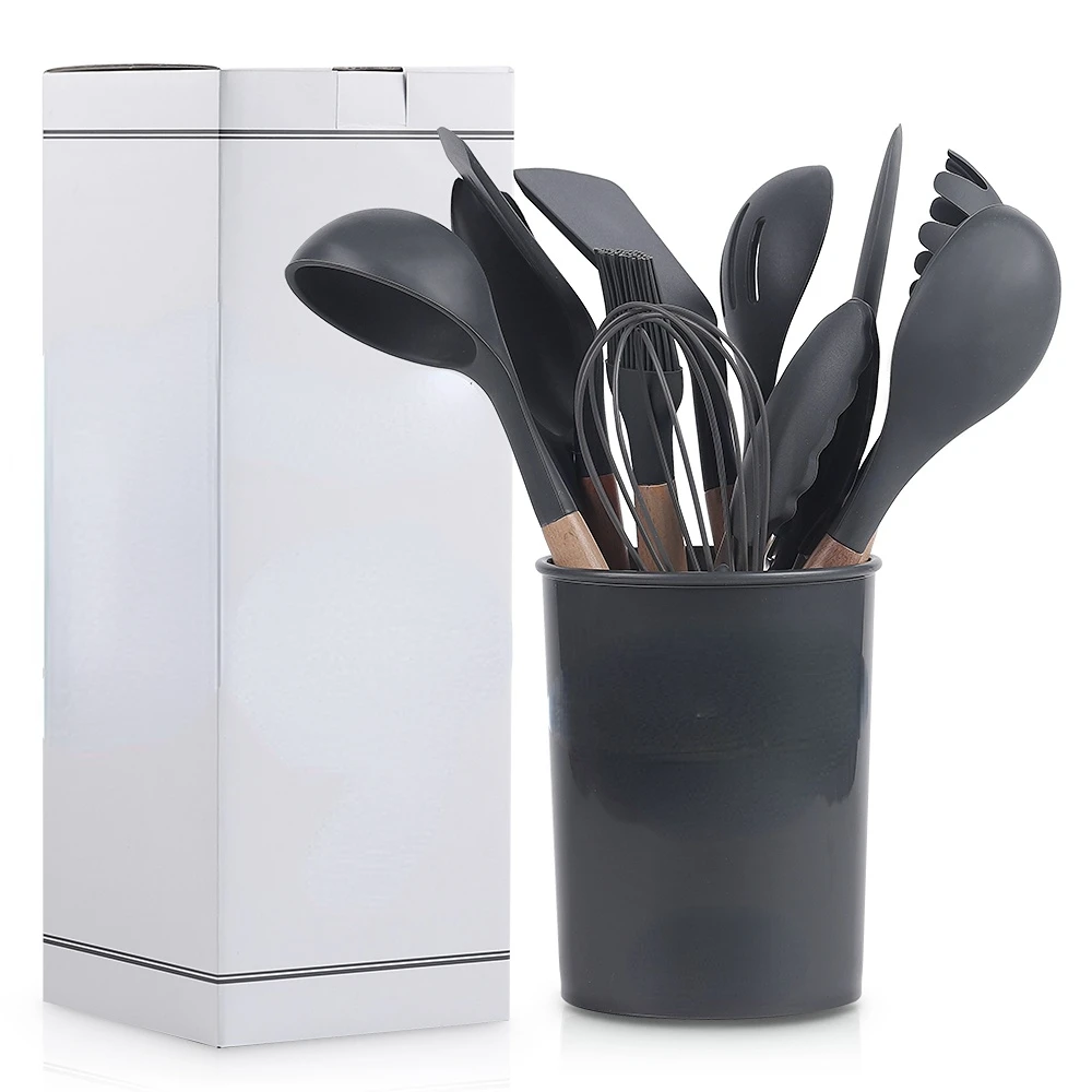 Silicone Kitchen Accessories Cooking Utensils 12 Pcs In 1 Set Kitchenware Kitchen Utensils With Wooden Handles cocina
