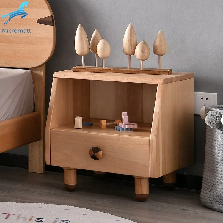 2020 Hot Sale Nordic Style Environment Natural Color Kids Room Furniture 1 drawer Solid Wood Night Table