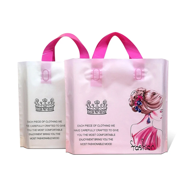 shape catering shopping bag, soft carrying loop, plastic bag with logo