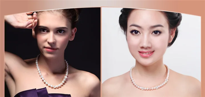 FEIRUN 8-9mm 3A button white 925silver Women Freshwater Cultured Pearl Necklace