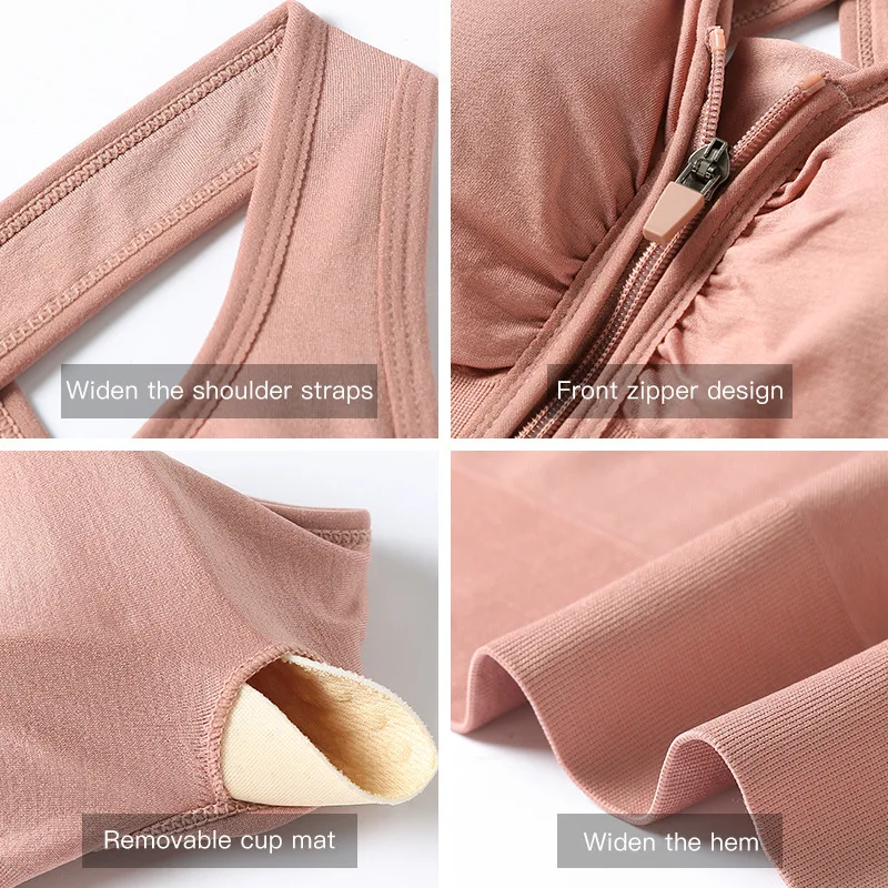 gym sports bra zipper up bustier mujer push up backless bra women sportswear fitness bras top