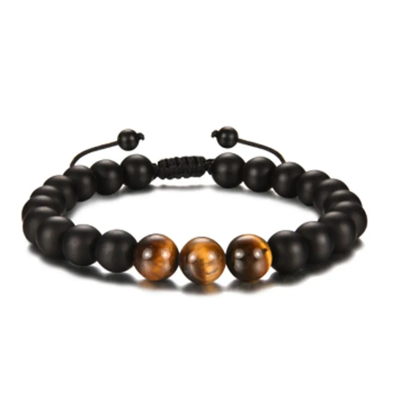 RTS Fashion Obsidian Frosted Sport Woven Bracelet Men Football Soccer Tiger Eye Stone Lava Volcanic Stone Beaded Bracelet