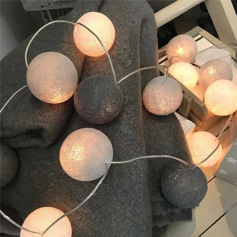 10 LED Cotton Ball Fairy String Lights Battery Operated Colorful Garland Lights for Home Wedding Christmas Party Outdoor Decors
