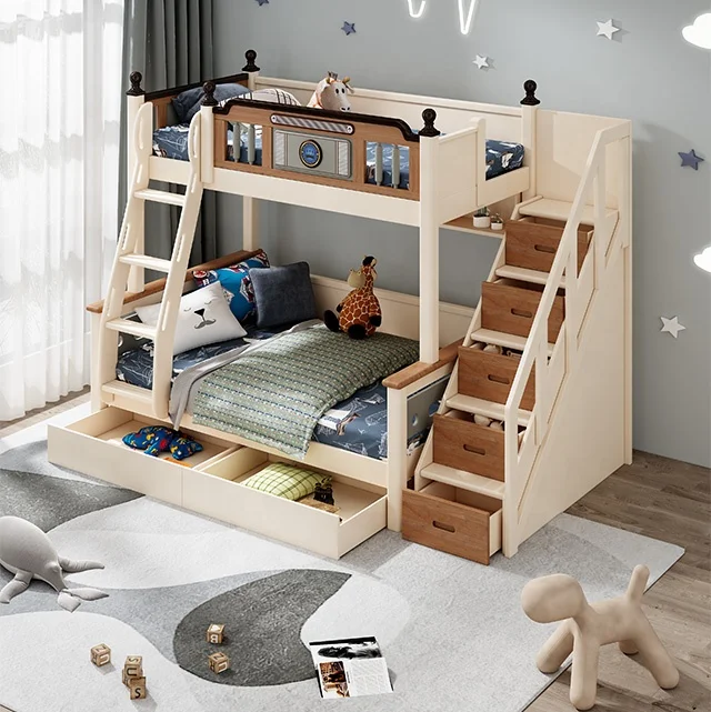 Children Kids Used Bunk Bed for Kids Chit Beds Babe Furniture Double Korean White Wood Box Style Packing Modern Bedroom Color