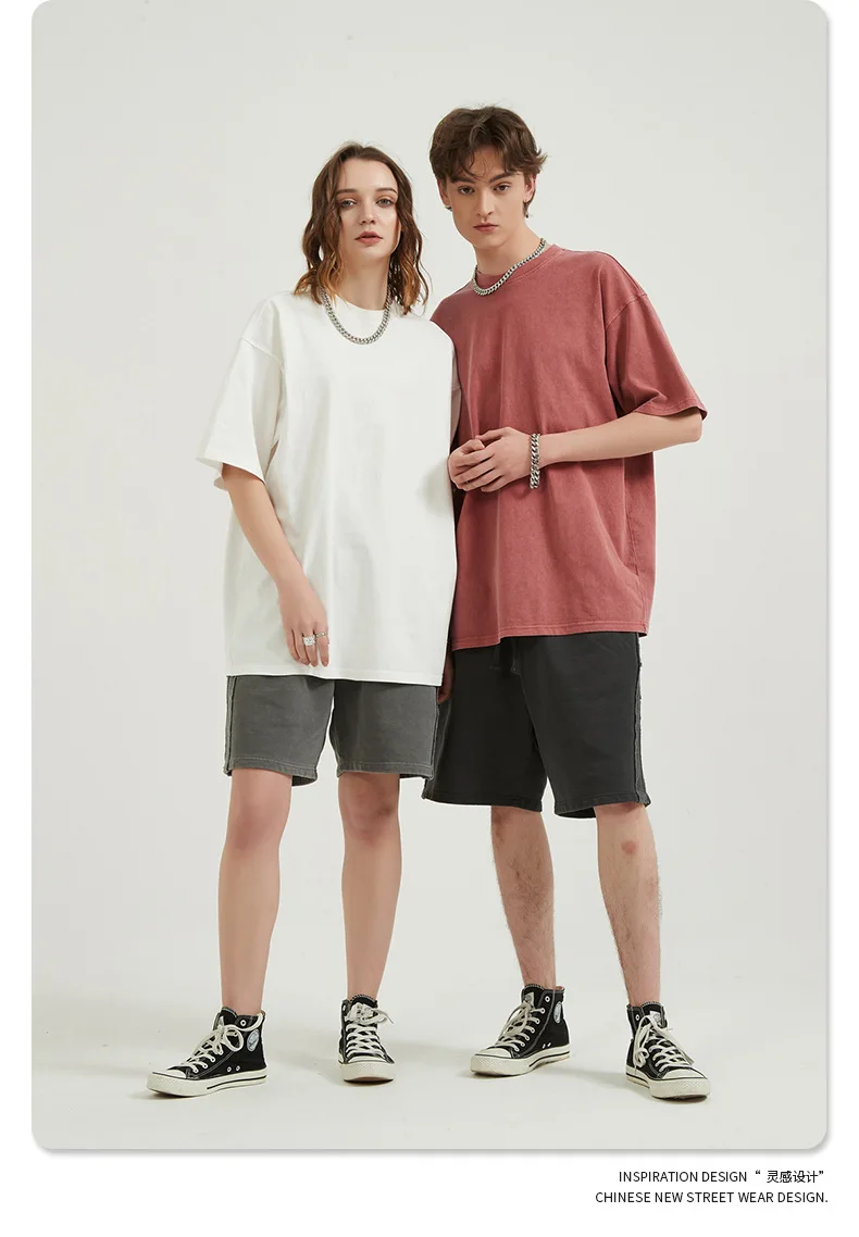 Vintage oversized acid wash t shirt 250gsm heavy weight t shirt 100% cotton men t shirt streetwear tshirt