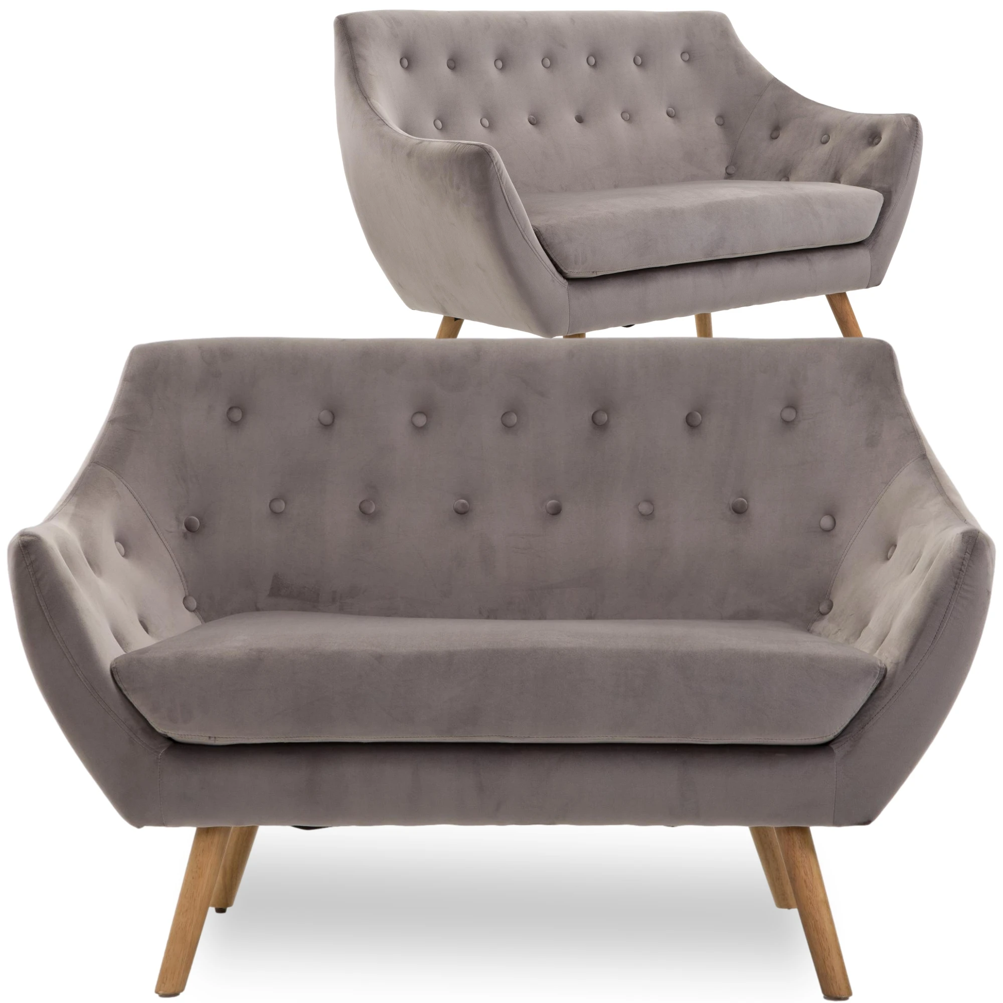 Stylish and Modern Gray Velvet Upholstered Solid Wood Legs Living Room Accent Chair Lover Seats