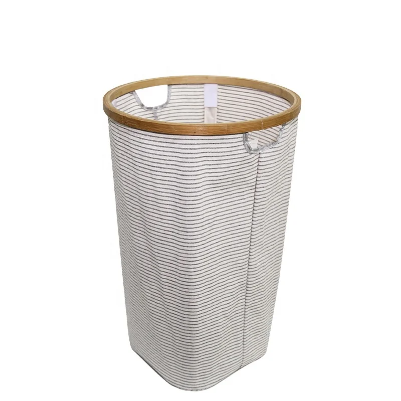 
Clothes Baskets Storage Home Soft Cotton Facbic Bamboo Environmental Trendy Organizers New Cylindrical Laundry Hampers 