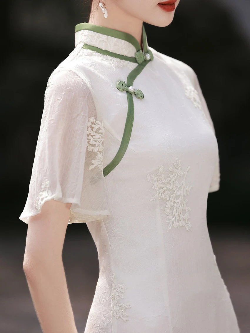 Factory white qipao dress chinese traditional style woman ladies girl student summer dress cheongsam 2025 sexy dresses for women