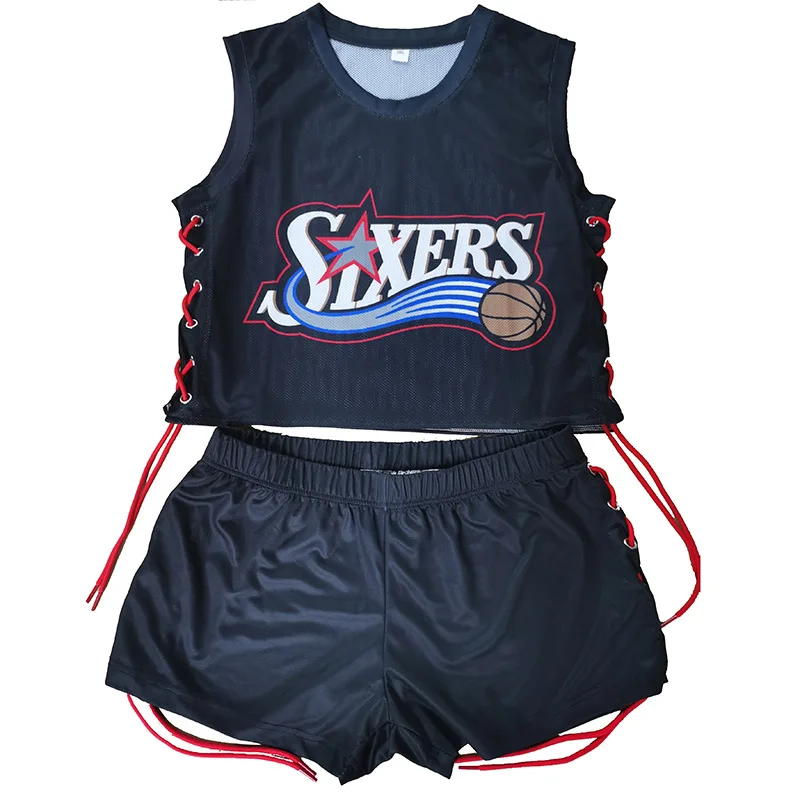 2021 Summer Custom Clothing Crop Tops Two Piece Biker Short Pant Set Basketball Wear Clothes Wholesale Jersey 2 Piece Pant Set