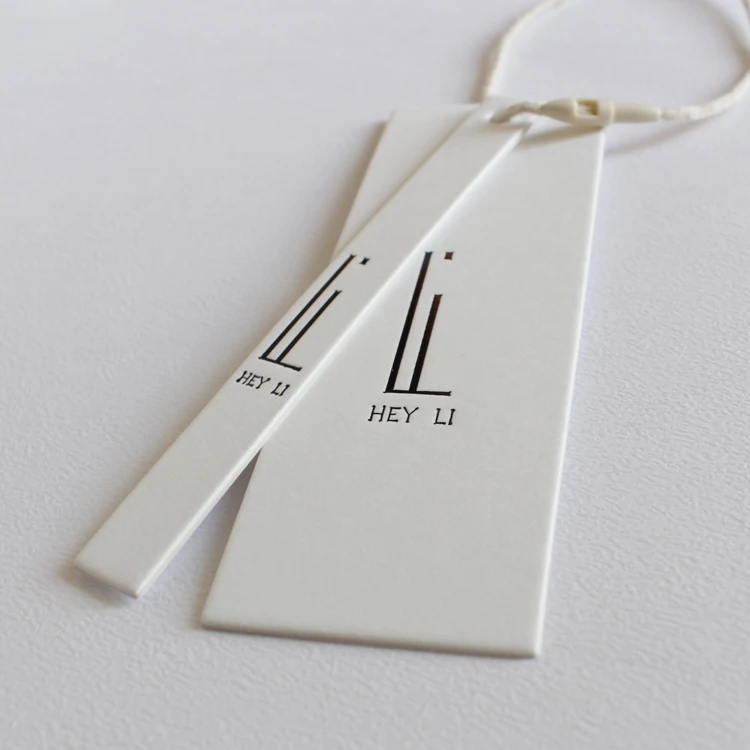 Custom Embossed Design Printing Name Logo Pure White Beige Paper Garment Hangtag Labels Custom Clothing Tags With Cotton String