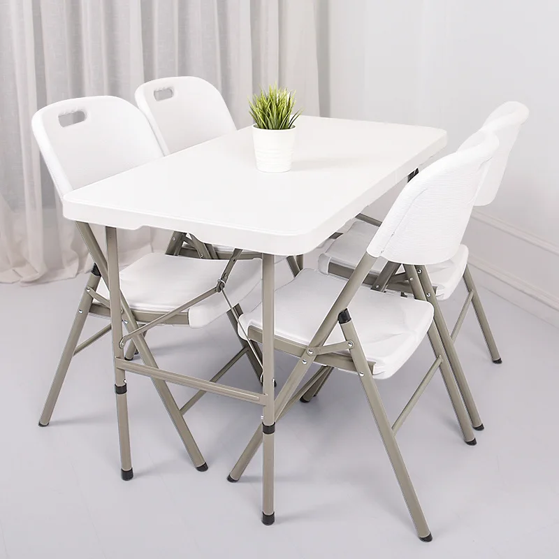 Hot selling white simple portable outdoor picnic folding table and chair set, one 6ft folding table with 4 folding chair