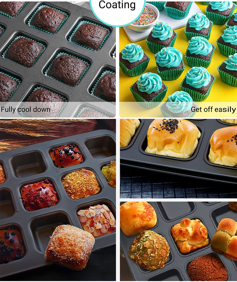 24 nonstick convex heart shape square cake mold baking tray loaf pan for oven removeable bottom stainless steel muffin pan