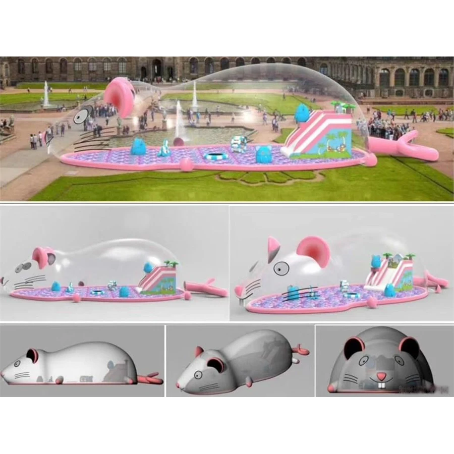 New design kids pink mouse inflatable fun park in clear bubble with LED light for outdoor or indoor use