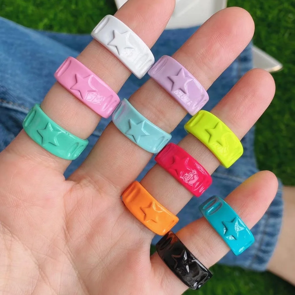 Fashion Chunky Summer Resizable Finger Ring Wholesale Latest Design Enamel Carved Heart Charm Girls Women Female Jewelry Rings