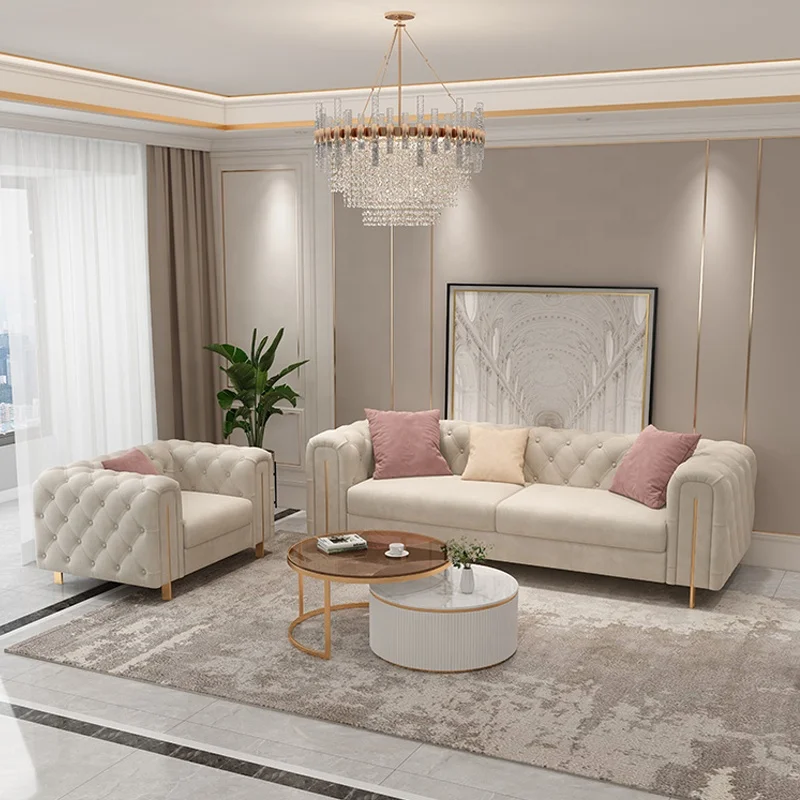 Modern Chesterfield Sofa Chair Tufted Velvet 1 Seat Sofa Chairs Living Room Armchairs