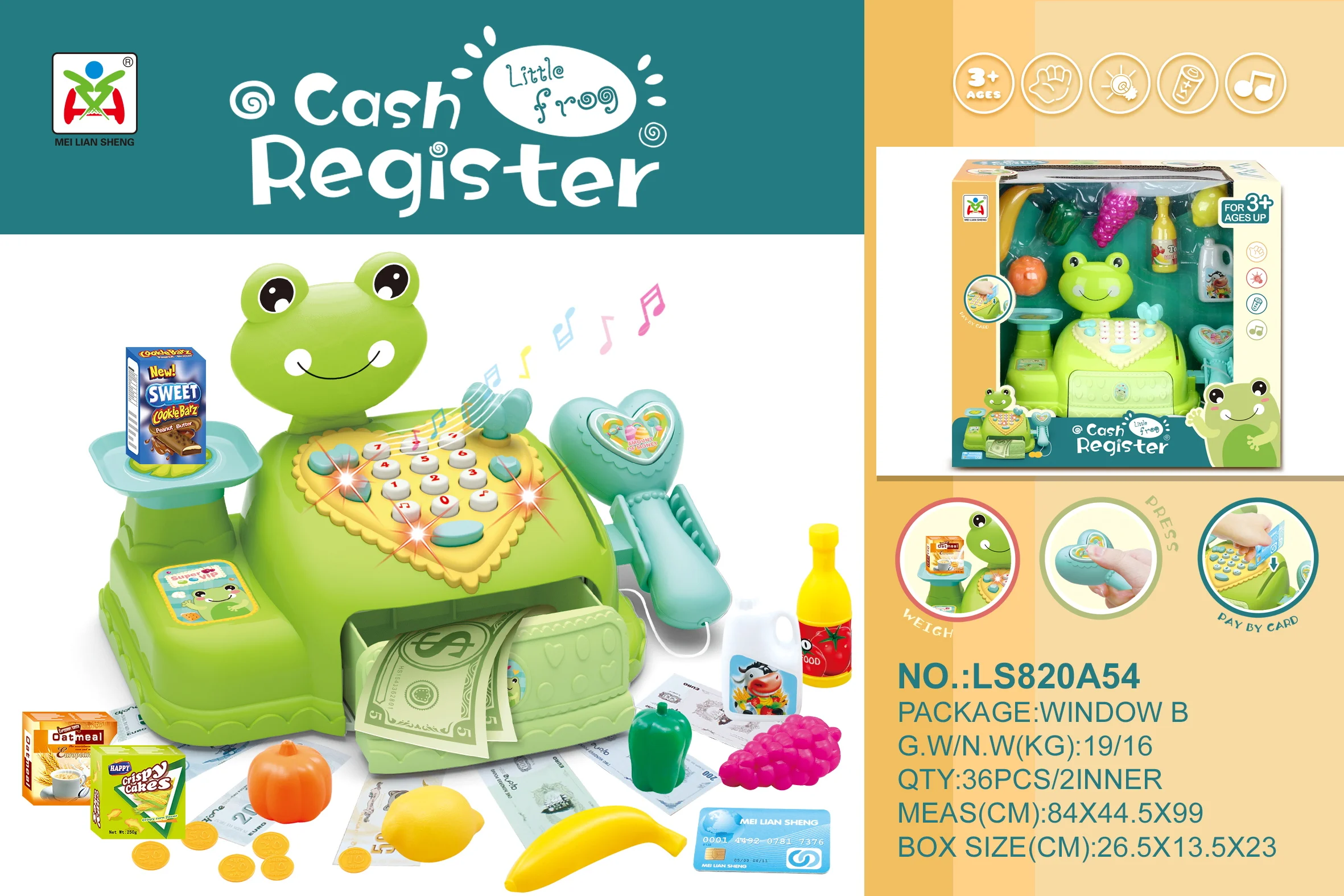 Cartoon Bear Frog Simulation electric Smart Supermarket Cash Register Toy pretend play Game with light and sound