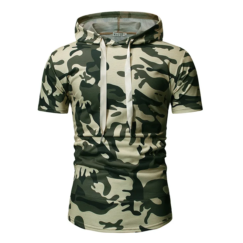 
Mens Custom Green T Shirts Hoodie Digital Camo Printed T-shirts with Zipper on Back 