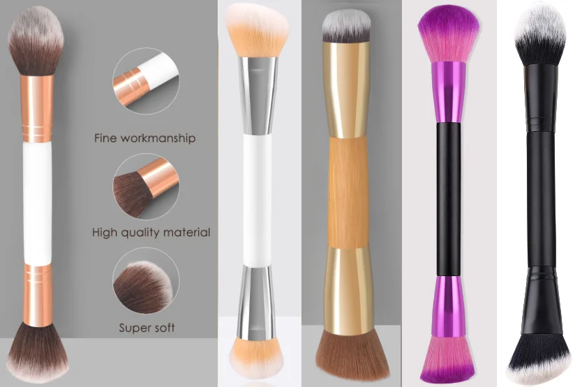 Cheap Rose gold double-head eyebrow makeup brush eye-shadow Makeup brush custom logo two end smudge makeup brush