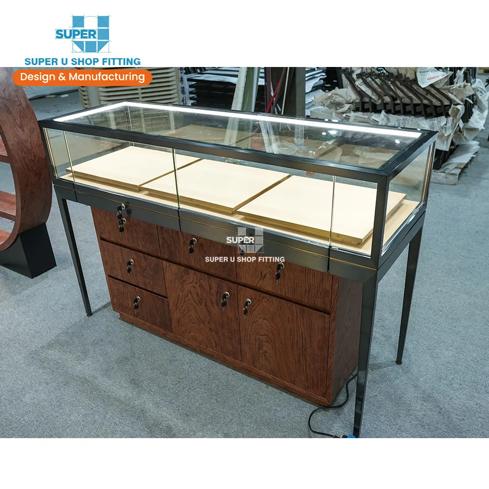 Wooden Cigar Shop Furniture Design Tobacco Dispensary Display Cabinet Storage Glass Showroom Display Smoke Shop Counter Showcase