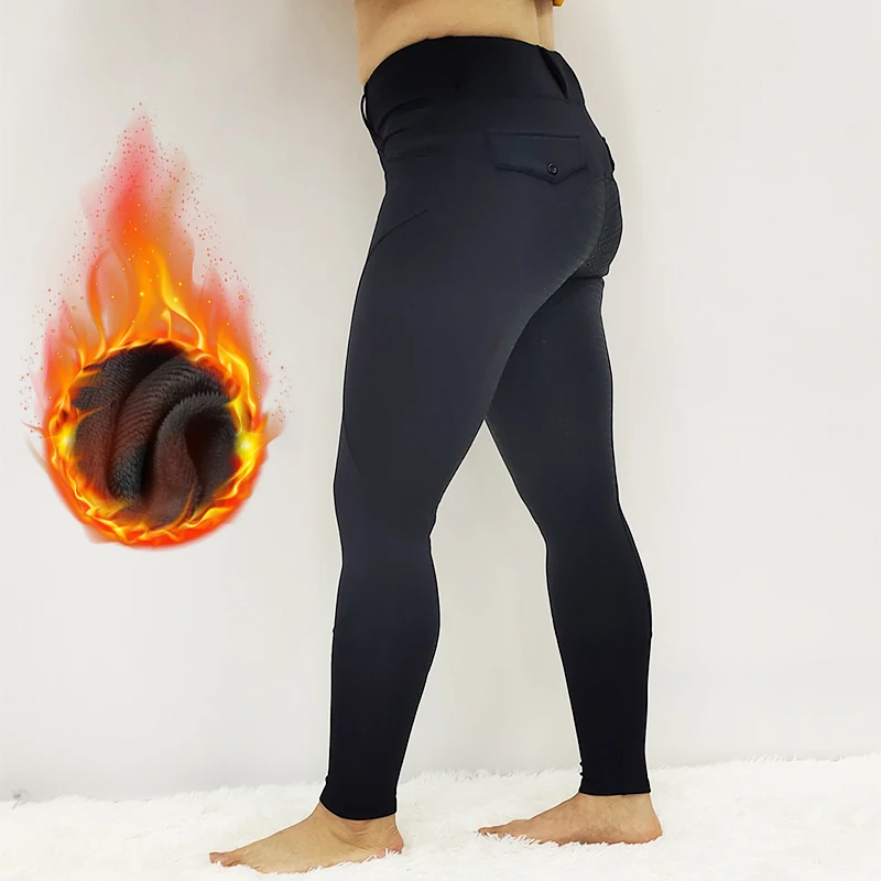 Black Belt Loop Winter Thick Fleece Polyester Horse Riding Compression Tights Equine With Pocket Equestrian Jumping Leggings