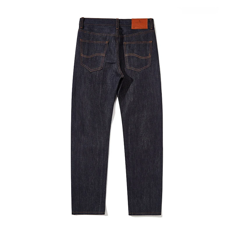 High Quality Japanese Selvedged Heavyweight Denim 15 oz Buttons Closure Dark Blue Straight Leg Cargo Jeans Trousers For Men