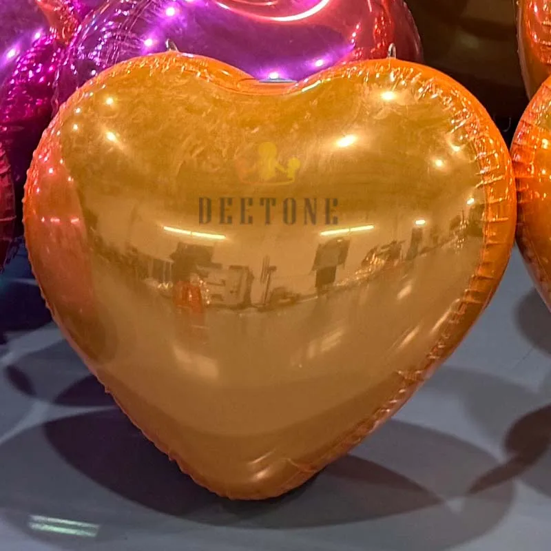 Romantic Valentine Red Pink Shiny PVC Mirror Ball Inflatable Heart-Shaped Mirror Balloon Inflatable Heart Mirror Sphere