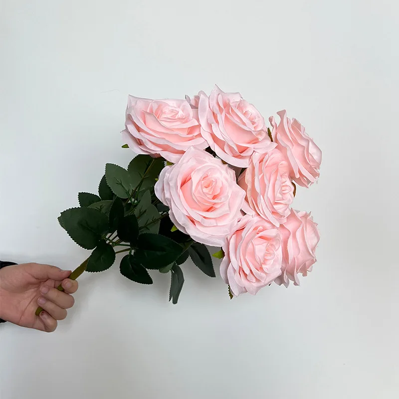 Yopin-2403 Wholesale 9 Heads Silk White Roses Artificial Rose Wedding Bouquets