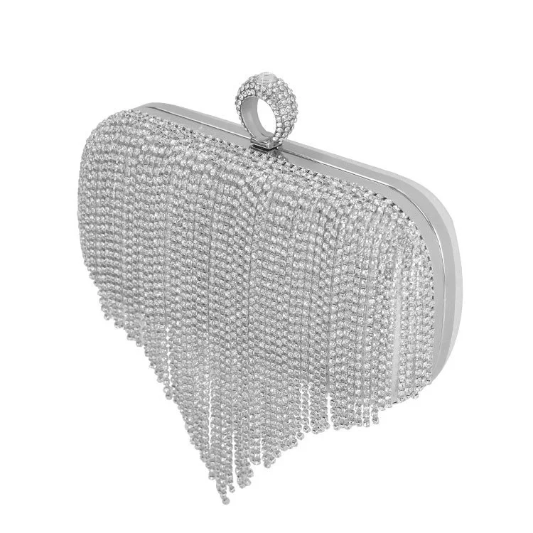 Popular Woman Handbag Banquet Party Diamond Bag Luxury Hot Selling Rhinestone Wedding Clutch Diamond Tassel Evening Party Bag