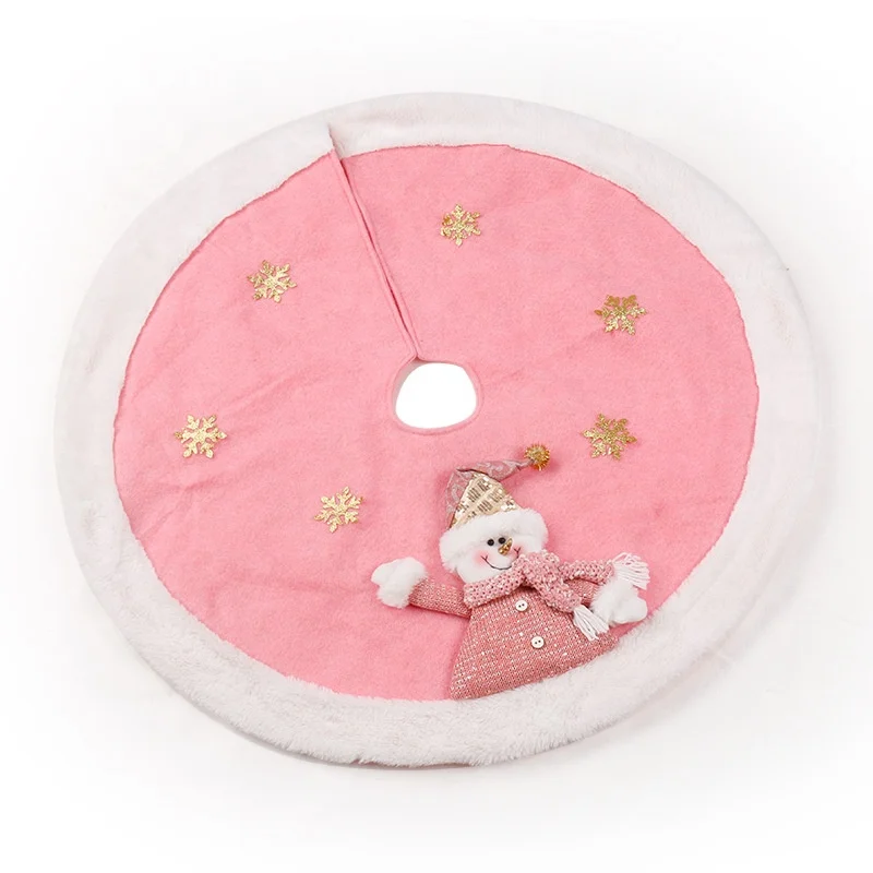 Hot-Selling Christmas Decorations Pink Three-Dimensional Santa Claus Snowman Snowflake Christmas Tree Skirt