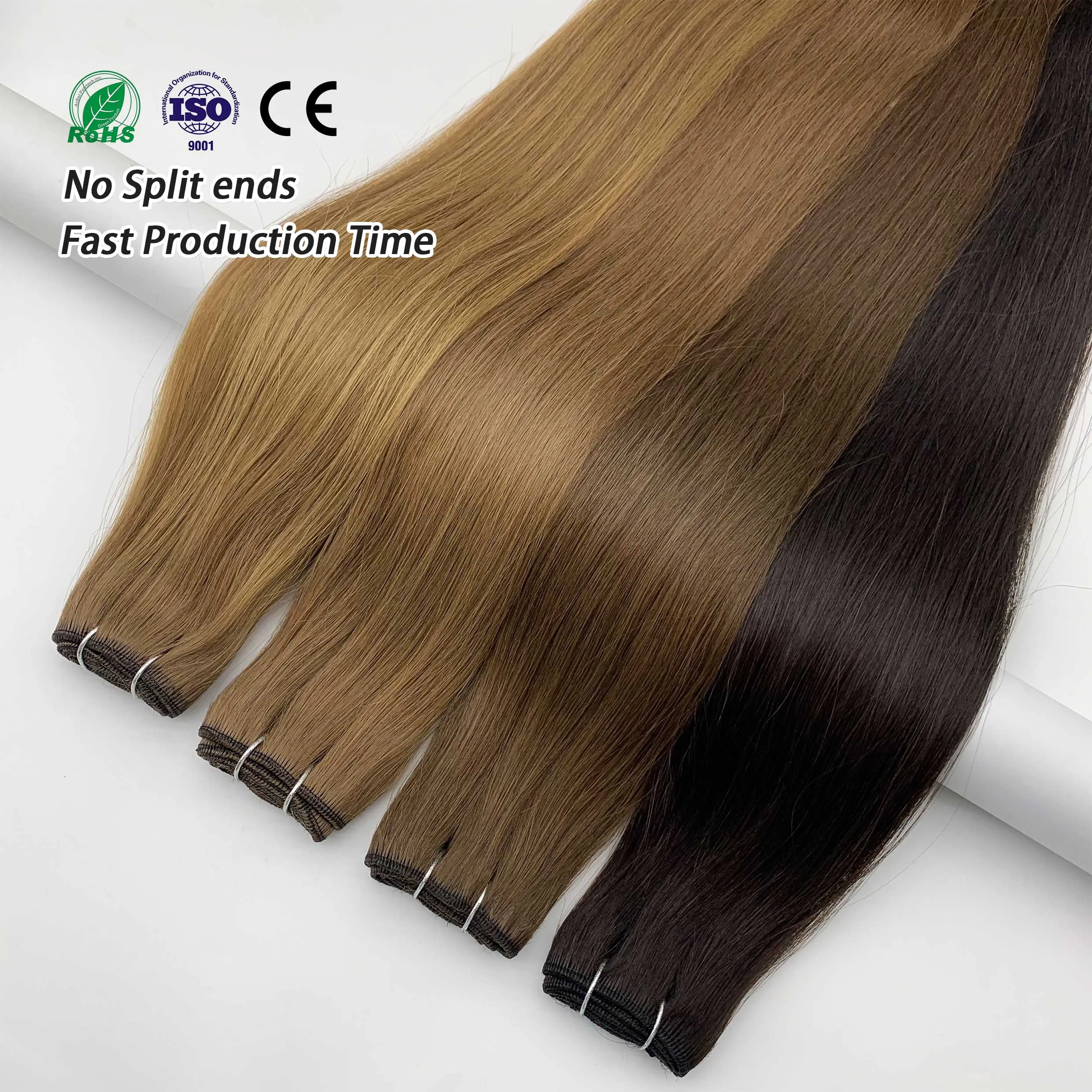 Wholesale Double Drawn Thick End 100% Remy Virgin Cuticle Aligned Natural Hair Machine Weft Extensions Light Color