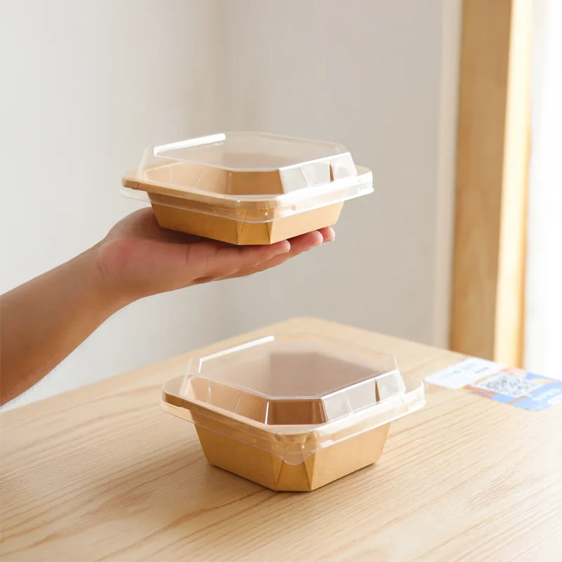 Wholesale Popular Disposable Octagon Shape Takeaway Food Paper Tray Square Paper Salad Bowls with Lids