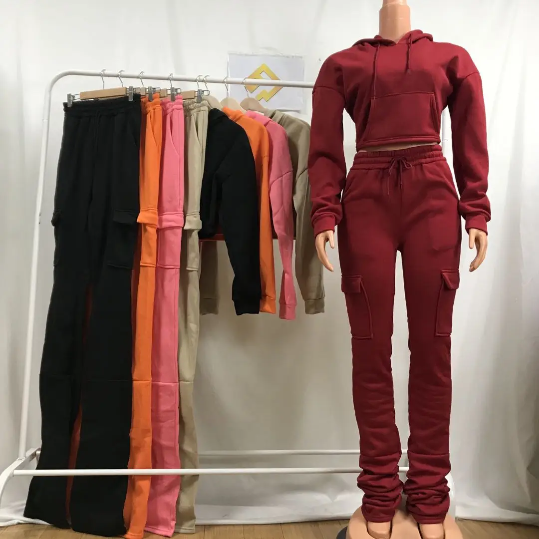 Fall Winter sets for Women Crop Hoodie Stacked Sweat Pants Two Piece Set Tracksuit Jogger Sweatpants Sweatshirt Hoodies Sets