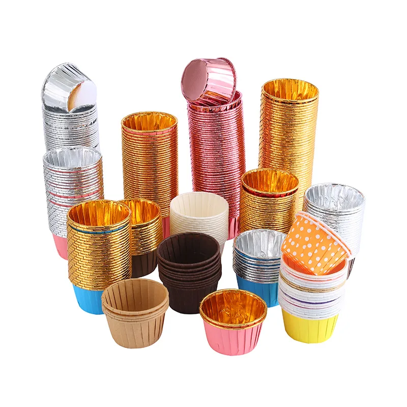 Food grade decorate greaseproof mini aluminum foil cupcake liners gold cake holders metallic paper baking cup