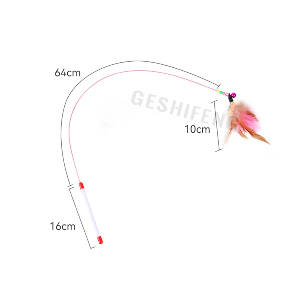Interactive Feathered Cat Teaser Stick with Bell Friendly Funny Feather Pet Toys Steel wire spring Cat teasing stick