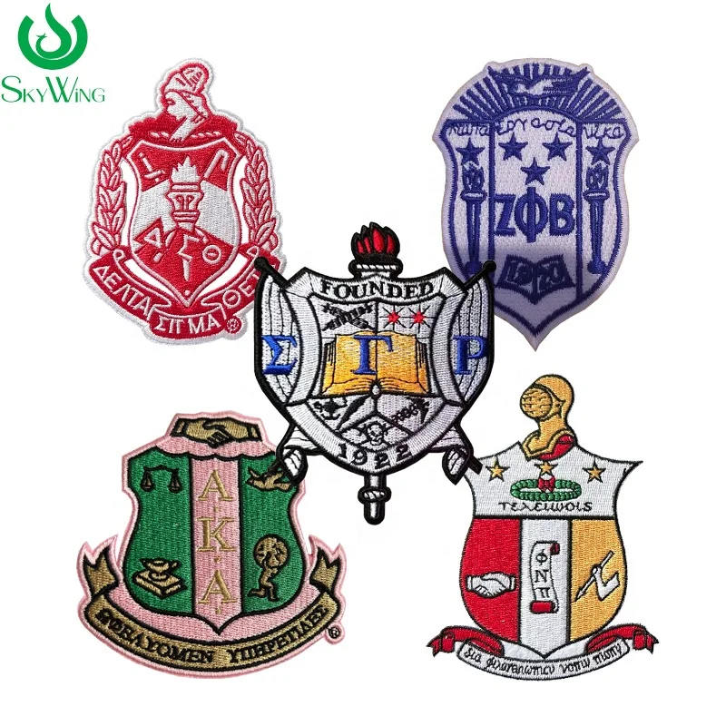 Custom Latest Small Size Shield Delta Sigma DST SGRho AKA Sorority and Fraternity Iron on Embroidered Crest Patch for Jacket